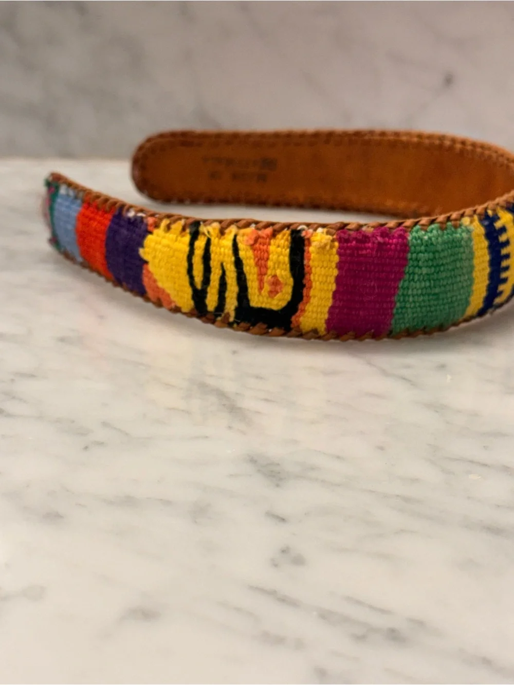 Vintage 90’s Multicolor Leather & Cotton Headband